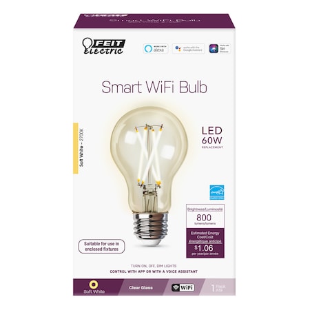 Feit Electric LED SMRT A19 E26 SW 60W A1960CL927CAFAG